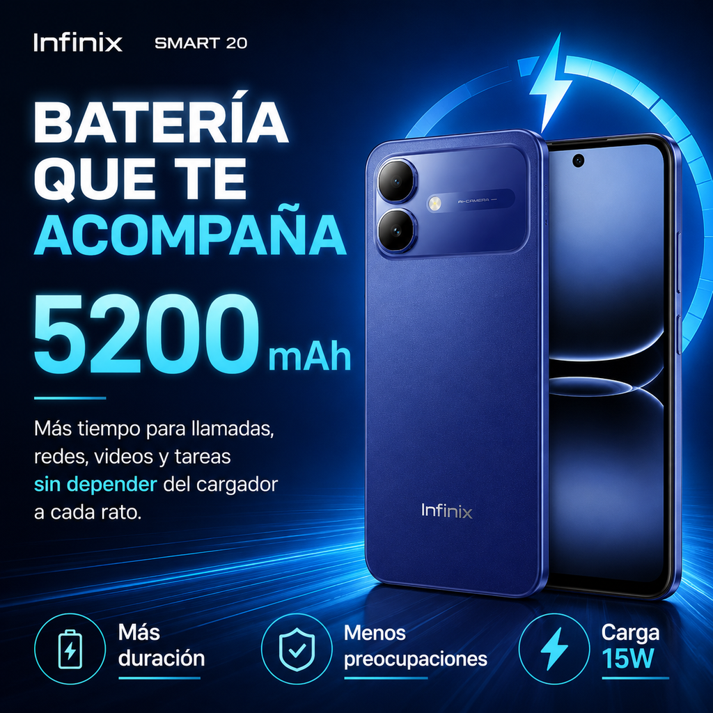 Infinix Smart 20 128GB 4GB RAM Dual SIM Pantalla 6.78” 120Hz Batería 5200mAh