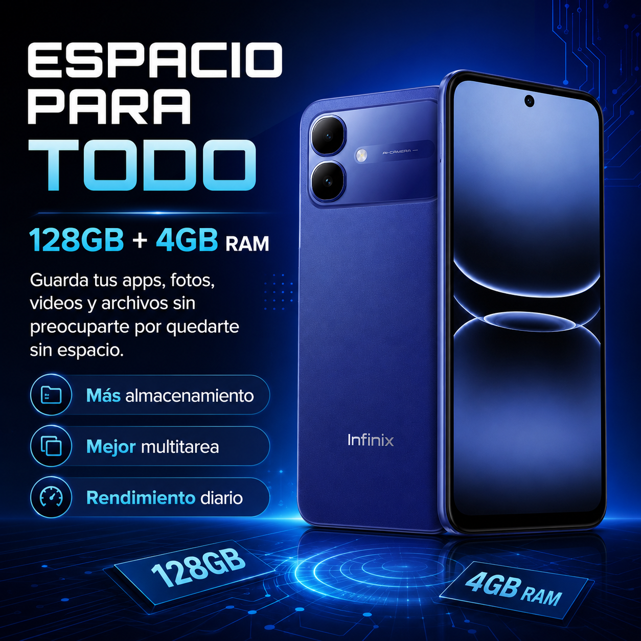 Infinix Smart 20 128GB 4GB RAM Dual SIM Pantalla 6.78” 120Hz Batería 5200mAh