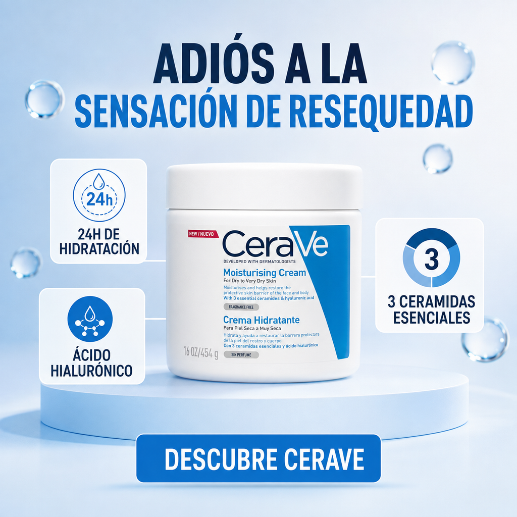 Crema Hidratante CeraVe 454 g – Piel Seca a Muy Seca | Ceramidas + Ácido Hialurónico, Hidratación 24h