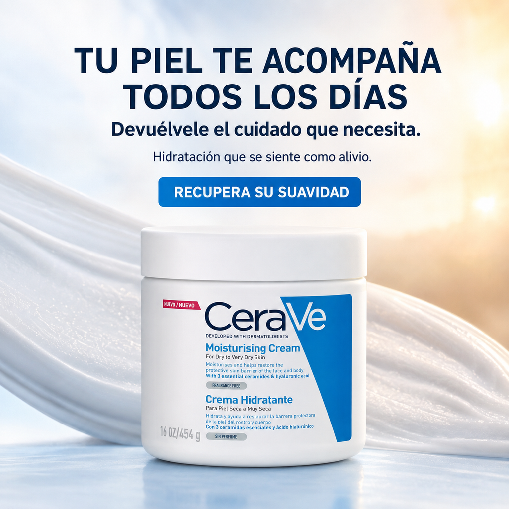 Crema Hidratante CeraVe 454 g – Piel Seca a Muy Seca | Ceramidas + Ácido Hialurónico, Hidratación 24h