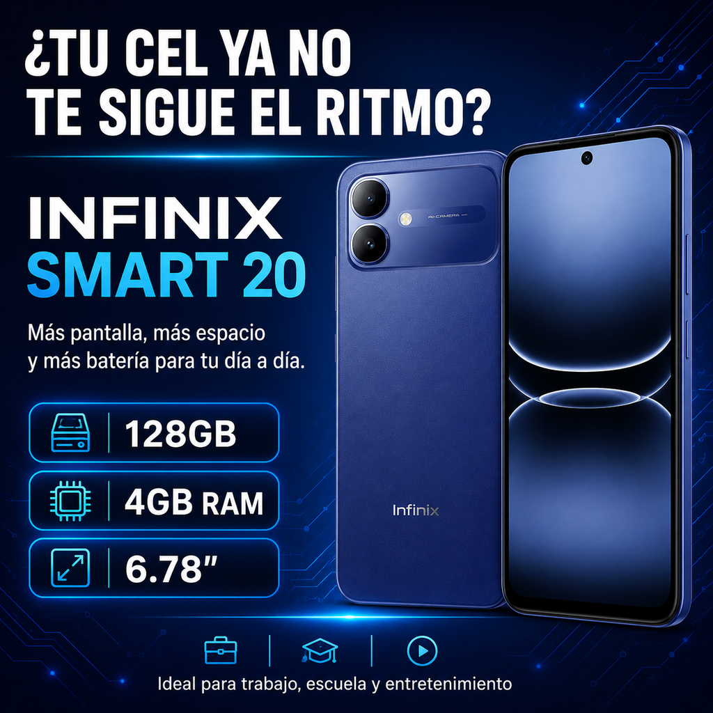 Infinix Smart 20 128GB 4GB RAM Dual SIM Pantalla 6.78” 120Hz Batería 5200mAh