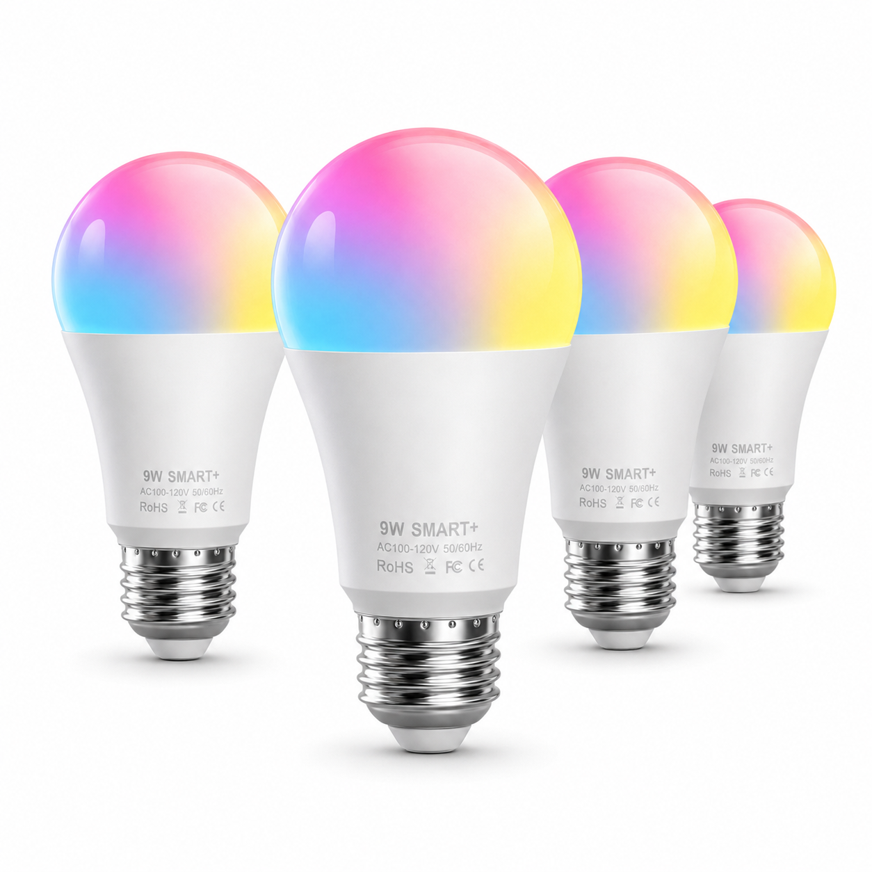 Kit 4 Focos LED Inteligentes WiFi RGBCW 9W E27  para Alexa y Google Home