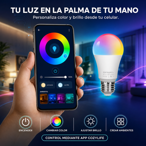 Kit 4 Focos LED Inteligentes WiFi RGBCW 9W E27  para Alexa y Google Home