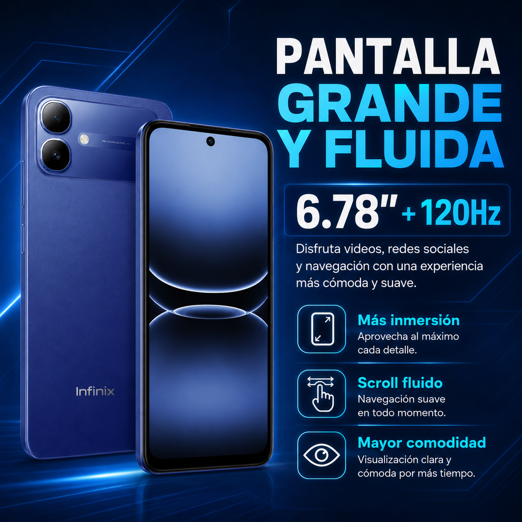 Infinix Smart 20 128GB 4GB RAM Dual SIM Pantalla 6.78” 120Hz Batería 5200mAh