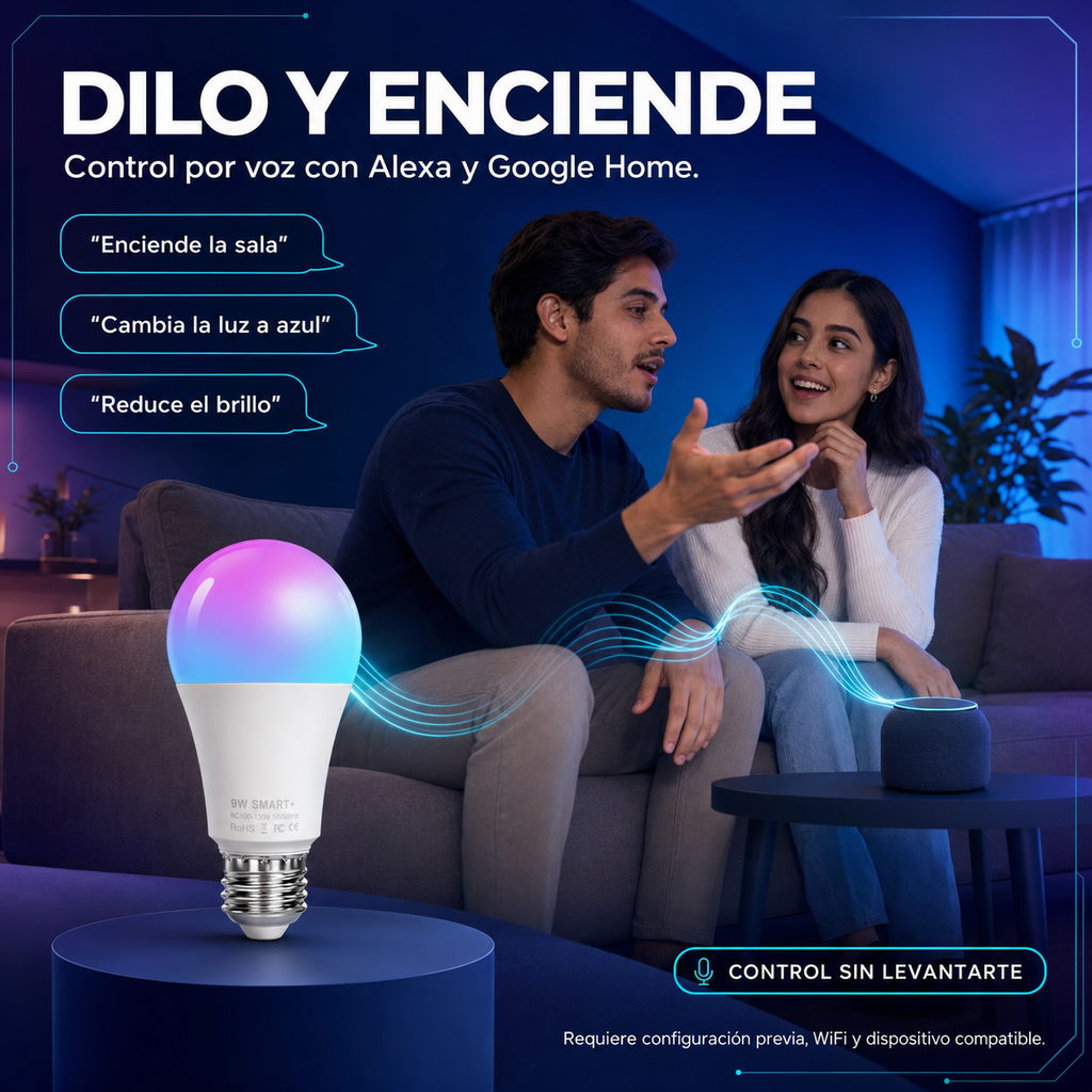 Kit 4 Focos LED Inteligentes WiFi RGBCW 9W E27  para Alexa y Google Home