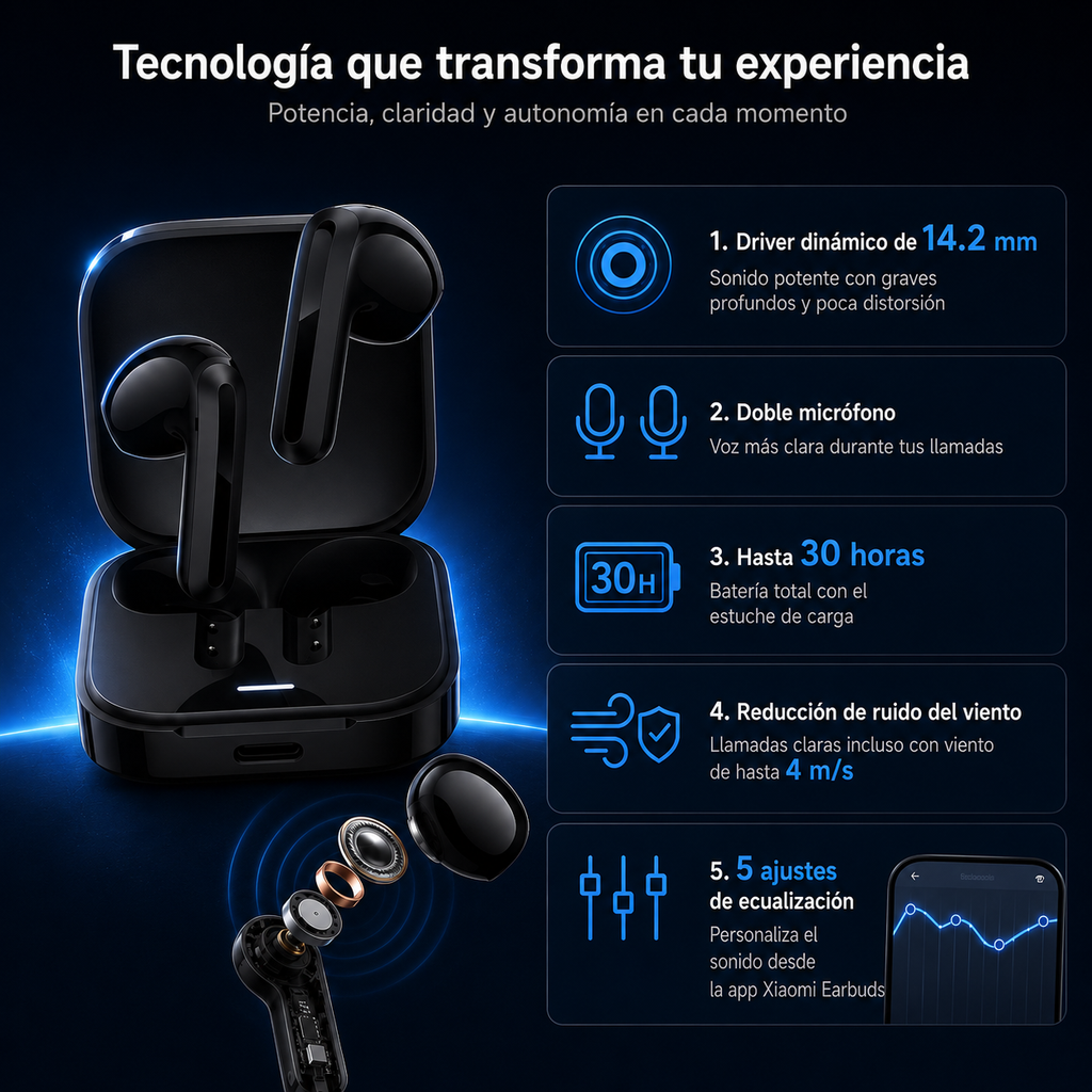Redmi Buds 6 Active Xiaomi Audífonos Bluetooth 30H
